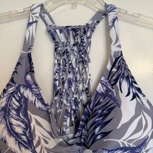 Raisins: Purple and Gray Leaf Print Swim Top